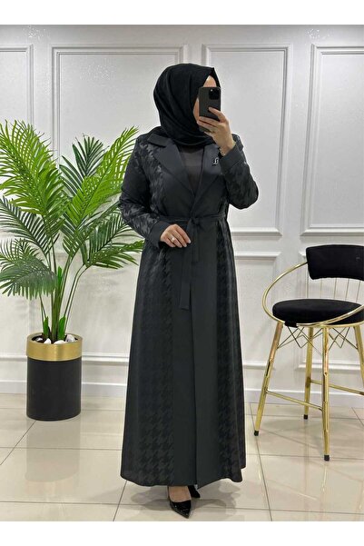 masalabiyem 5522 GRİ K 450 YENİ SEZON KAZAYAĞI DESENLİ İKİLİ ABAYA TAKIM