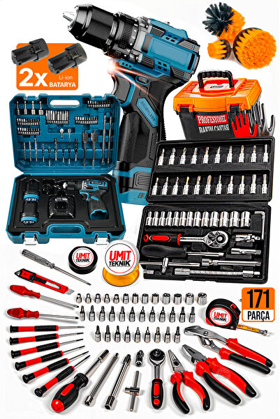 PROXTECH Kömürsüz 171 Parça Şarjlı Matkap Seti | El Aletleri, Uç Takımı, Torn...