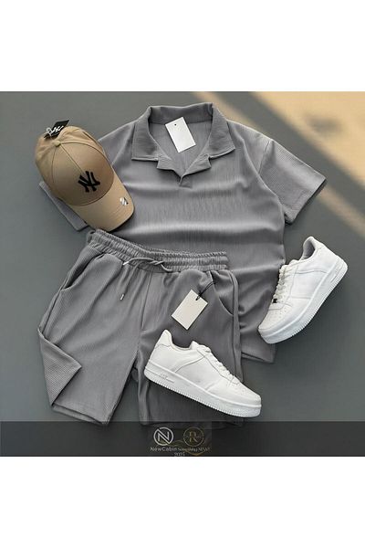 NewCabin Ribbed Ottoman Premium Fabric Polo Neck Unisex T-Shirt and Shorts Set