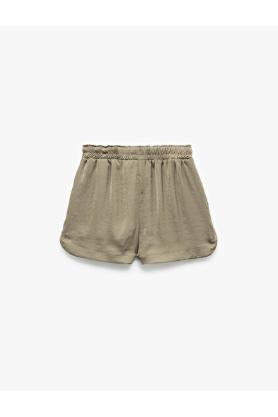 Koton Beli Lastikli Bağlamalı Loose Fit Cepli Aerobin Saten Mini Şort