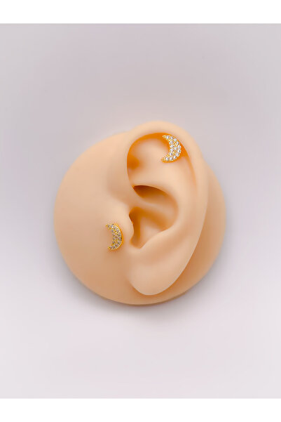 Trinos Cerrrahi Çelik Piercing ( Pirsing ) Full Zirkon Taşlı Hilal Tragus Hel...