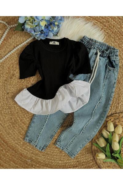 KOKOŞ BEBEK Şeritli Kot Kız Takım | 2/8 Yaş Arası