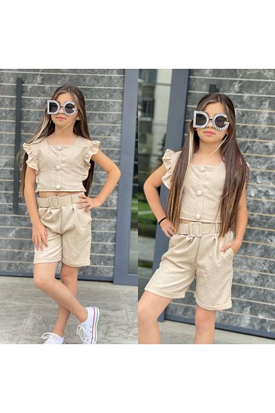 KOKOŞ BEBEK Set fetiță cu pantaloni scurți de in