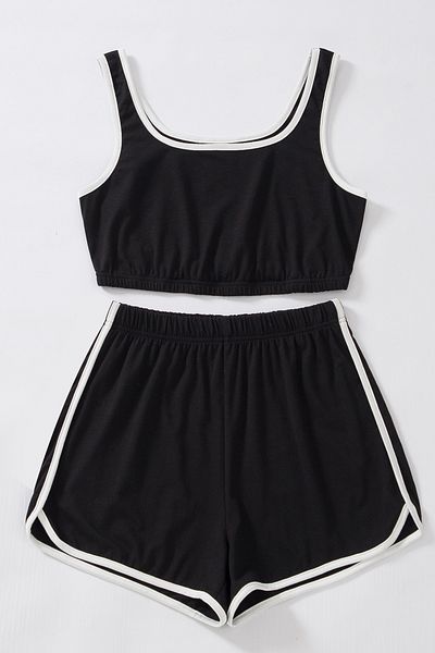 melonika Women's Black Strappy Crop Top and Shorts Nightgown Set