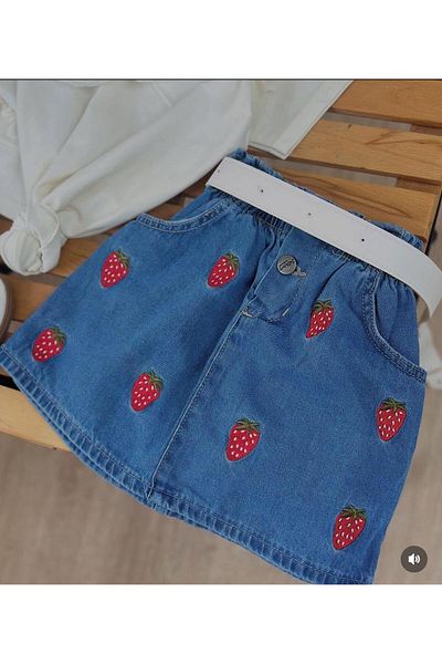 KOKOŞ BEBEK Set de fuste din denim cu model de căpșuni