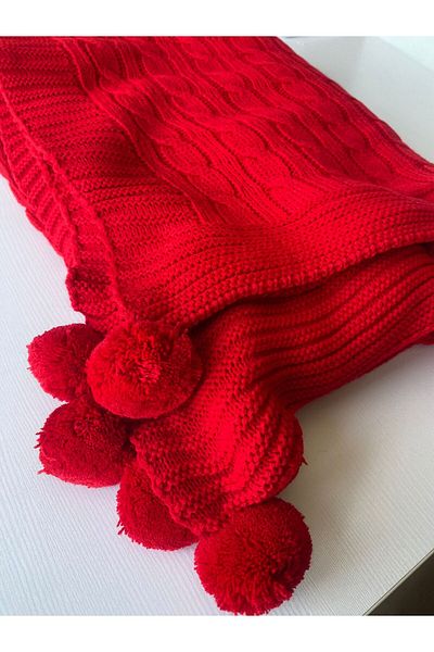ART ÇEYİZ Pompom Knitted Knitted Tv Blanket (Sofa Shawl)