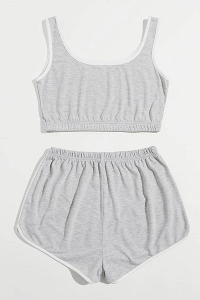 melonika Women's Gray Strappy Crop Top and Shorts Nightgown Set