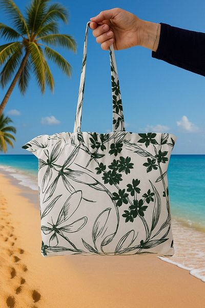 Emtory Home Τσάντα παραλίας - Πράσινη Floral Τσάντα Παραλίας - Λινό Τσάντα πολλαπλών χρήσεων 35x35