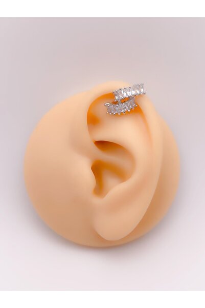 Trinos Cerrrahi Çelik Piercing ( Pirsing ) Zirkon Taşlı Çift Yarım Halka Trag...