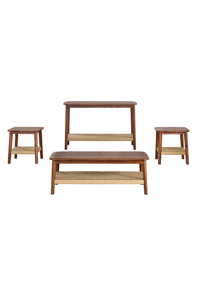 Generic Wood Living Room Tables Set Of 4 Classic-looking with Woven Shelf - Solid Acacia Wood Elegant Brown