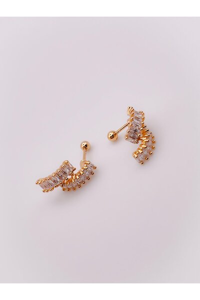 Trinos Cerrrahi Çelik Piercing ( Pirsing ) Zirkon Taşlı Çift Yarım Halka Tragus Helix Piercing (1adet)