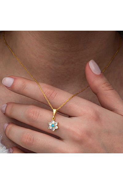 Skygo Silver Blue Stone Gold Flower Women's Necklace