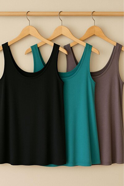 COTENCONCEPT 3 Pieces A-Line Comfortable Fit Basic Thick Strap Undershirt T-Shirt