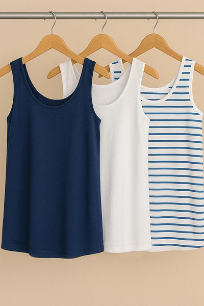 COTENCONCEPT Tricou pentru atlet cu bretele groase din bumbac, 3 bucăți