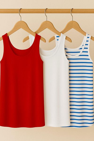 COTENCONCEPT Tricou pentru atlet cu bretele groase din bumbac, 3 bucăți
