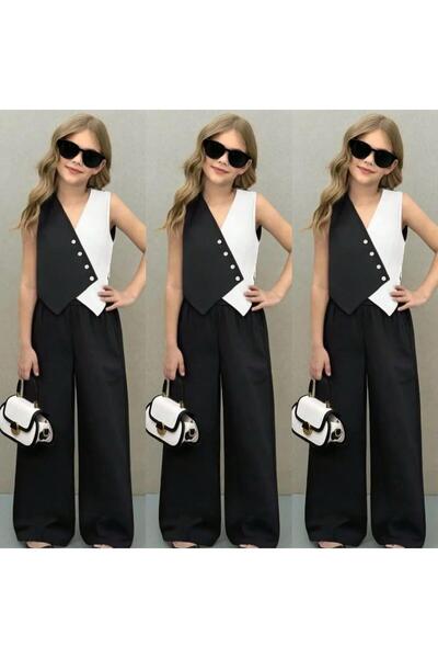 KOKOŞ BEBEK Черно-бял дизайн комплект за момичета | 6/16 години (МОЖЕТЕ ДА ИЗБЕРЕТЕ С ЕДИН РАЗМЕР ПО-ГОЛЯМ)