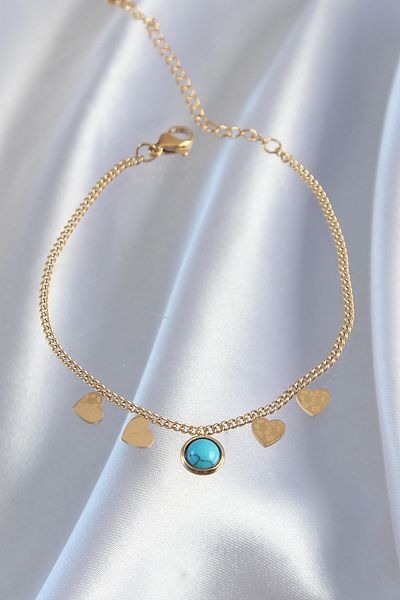 Skygo 316L Steel Gold Color Minimal Heart Blue Stone Detailed Bracelet - Tj-Bb6178