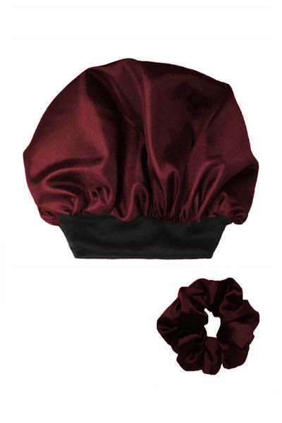 Deko Dekor Burgundy Satin Curly Hair Cap and Hairpin Set