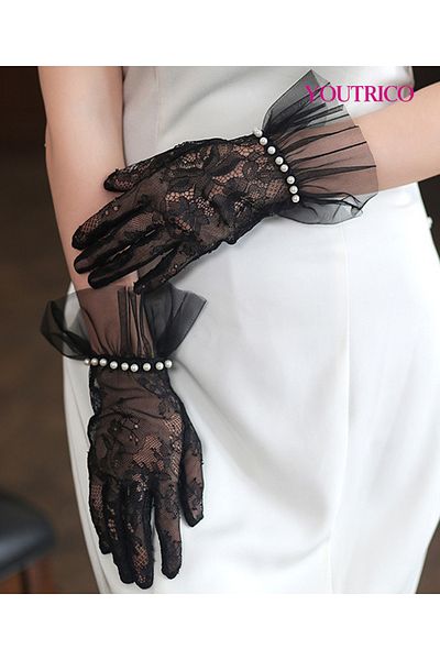 Youtrico Wedding Gloves Korean Lace With Pearl Detailing