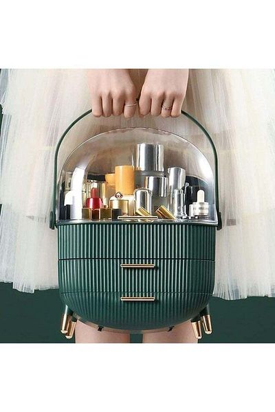 COOYA Makeup Storage Organizer,with Brush,Lipstick Organizer & Cover,for Bathroom Countertop,Bedroom