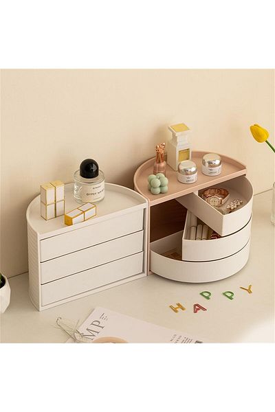 COOYA Semicircular Rotating Storage Box, Three Layers, 360 Degree Rotation, Burr-Free,Suitable for Desktop