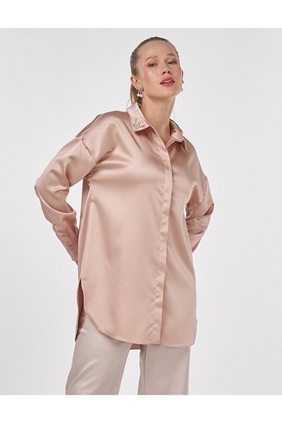 Kayra Embroidered Satin Tunic Copper