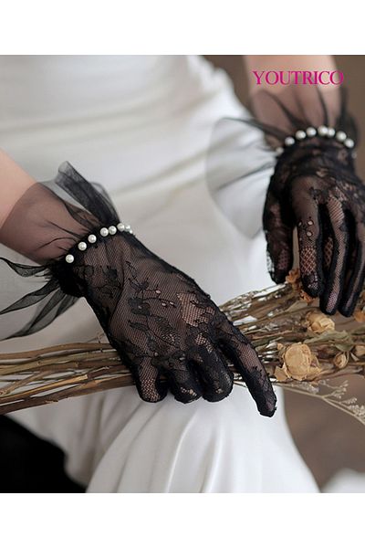 Youtrico Wedding Gloves Korean Lace With Pearl Detailing
