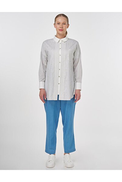 Kayra Line Pattern Cotton Tunic Khaki