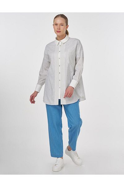Kayra Hotfix Printed Line Pattern Tunic Khaki