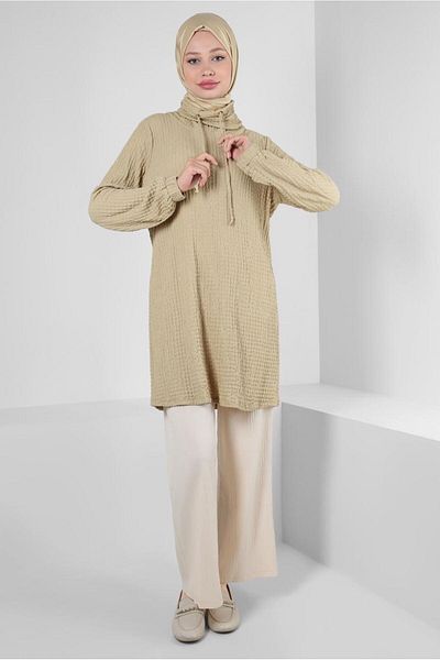 Alvina LAPEL BINDING DETAILED CUFFS ELASTIC TUNIC 43931