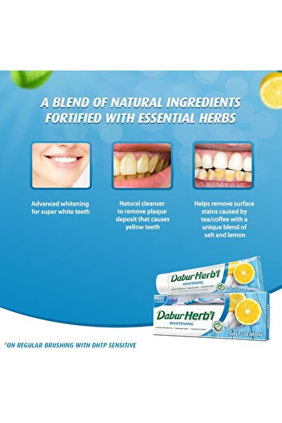 Dabur Herbal Whitening Salt & Lemon Toothpaste 2 X 150 G Toothbrush Natural Whitening & Strong Teeth