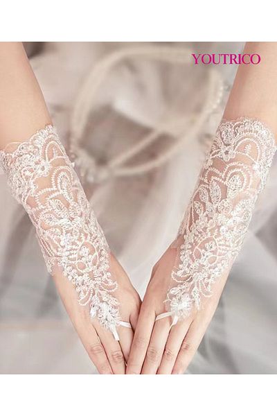 Youtrico Wedding Gloves - Vintage Ivory Lace Bridal Accessories for Classic Romance