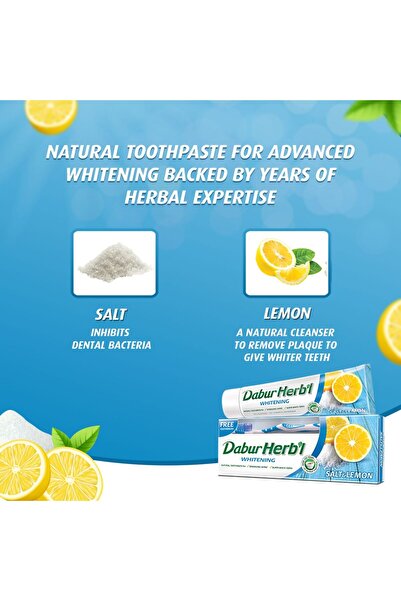 Dabur Herbal Whitening Salt & Lemon Toothpaste 2 X 150 G Toothbrush Natural Whitening & Strong Teeth