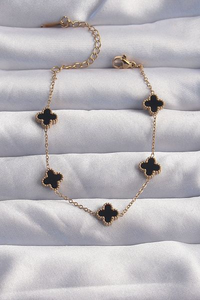 Skygo 316L Steel Baby Boy Gold Color Black Enamel Clover Bracelet - Tj-Bb6276
