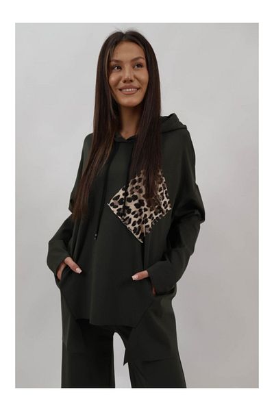 FASHIONLAND Oversize Sports Sweatshirt With Hood And Pockets Dahna One Size Khaki