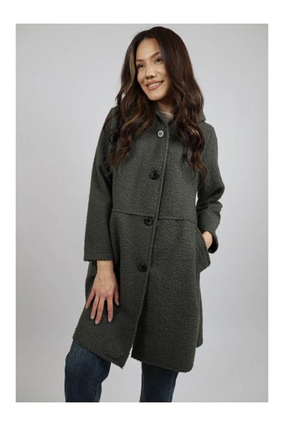 FASHIONLAND JIANNA HOODED MIDI COAT WITH POCKET UNLINED BUTTON CLOSURE UNIQUE WAIST Dark Grey