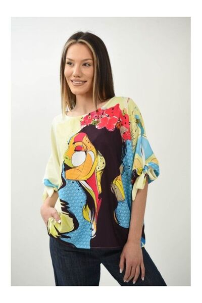 FASHIONLAND MELEK ΠΟΛΥΧΡΩΜΗ ΜΠΛΟΥΖΑ ΜΕ ΚΟΝΤΟ ΜΑΝΙΚΙ ΜΕΓΕΘΟΣ, ΠΟΛΥΧΡΩΜΗ