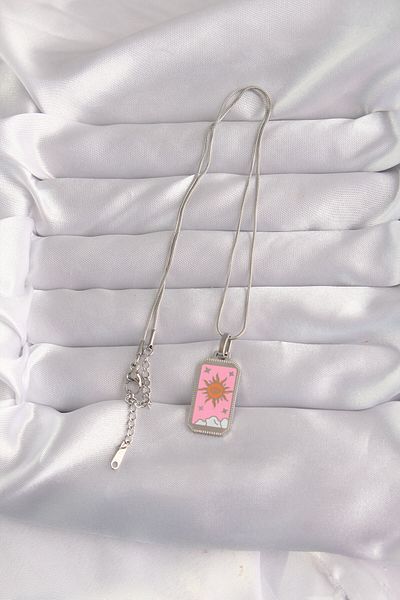 Skygo 316L Steel Silver Color Pink Enameled Sun Model Tarot Necklace - Tj-Bko9043
