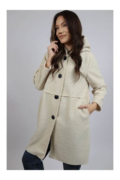 FASHIONLAND JIANNA HOODED MIDI COAT WITH POCKET UNLINED BUTTON CLOSURE ONE SIZE Ivory