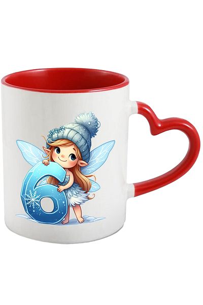 StoryGift Romania Cana cu o zana micuta care tine cifra "6" | ilustratie | scoala | matematica | c, Cu Maner Inim