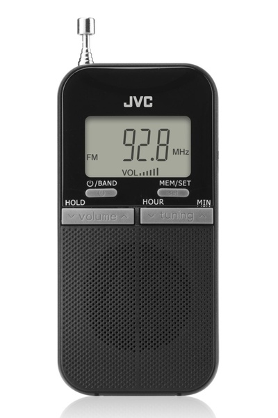 JVC Radio de buzunar portabil RA-E411B, Afisaj LCD, Tuner digital FM/AM, Negru