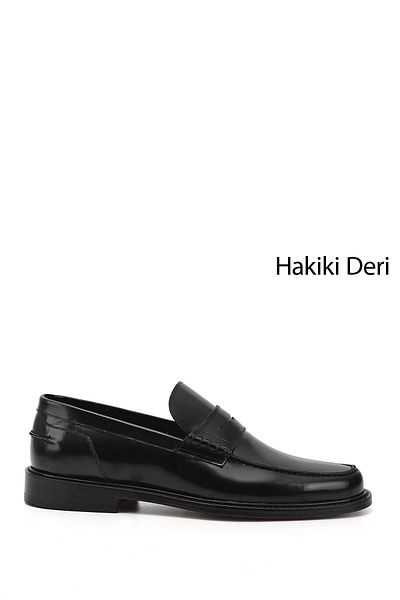 GÖNDERİ(R) Men's Black Opening Leather Sole Genuine Leather Loafer Shoes