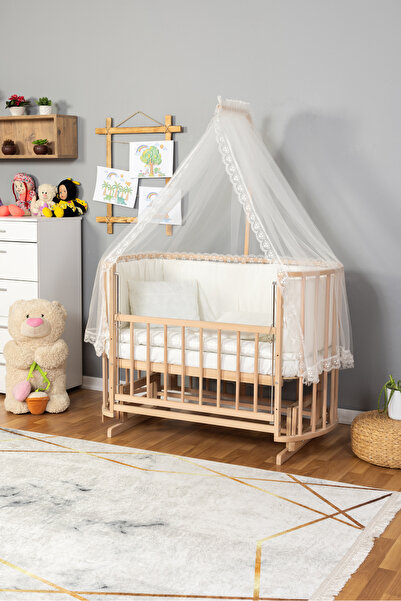 Carino Wins Bebek Beşiği AhşapYeni Doğan Papatya Organik Beşik Anne Yanı KREM...