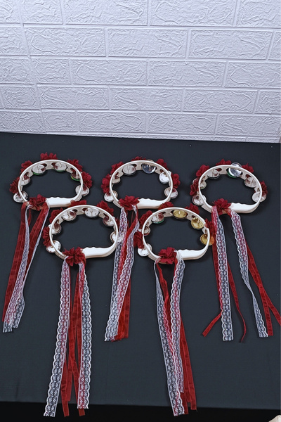 AZREN STORE Bordo Süslü Gelin Nedime Tefi Sünnet Düğün Kına Gecesi defi, Zill...