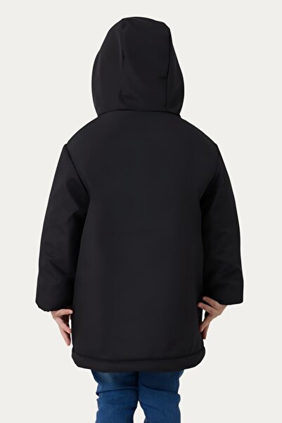 Montstop Palton negru de iarnă pentru băieți - impermeabil și rezistent la vânt, glugă, 3 buzunare