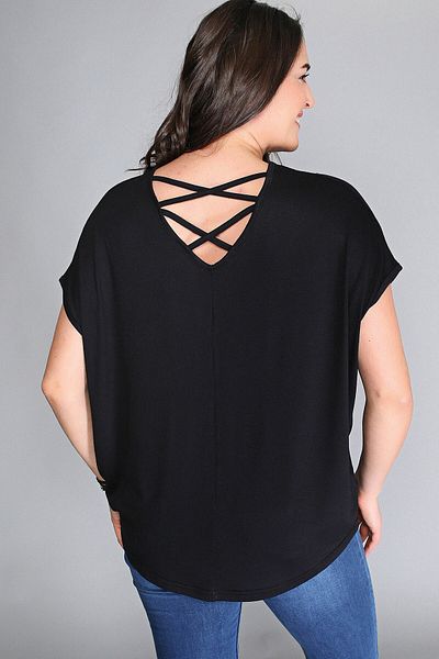 Moda Cazibe Γυναικεία πλάτη σταυρωτή κοντομάνικη μπλούζα M9145