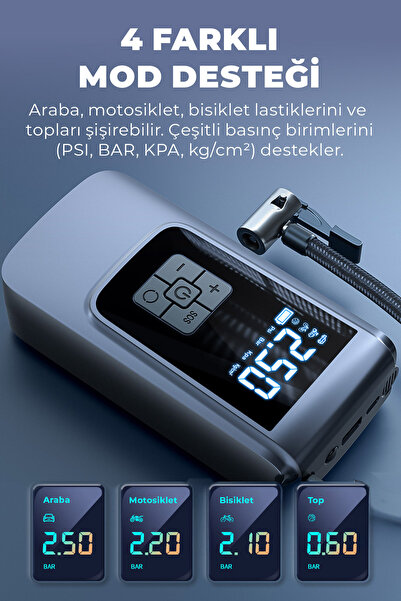 CONOCER Dijital Taşınabilir Kompresör Araç Lastik Top Şişirme Pompası Hava Kompresörü Kablolu Ve Kablosuz
