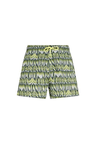 Emporio Armani Ανδρικό λογότυπο Jacquard με μοτίβο πράσινο μαγιό με ελαστική μέση και κορδόνι EM000583 AF12338-F7001