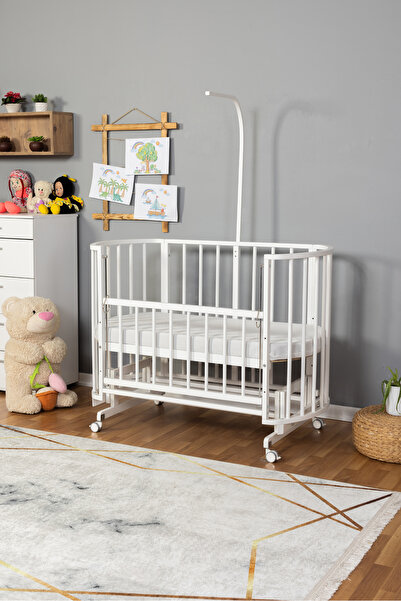 Carino Wins Ahşap Beşik Anne Yanı Yeni Doğan Papatya Beyaz Bebek Beşiği TEK Y...