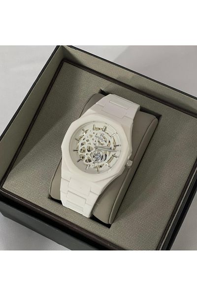 Rivoly Luxury Men's Quartz Watch with 40mm White Fiber Strap